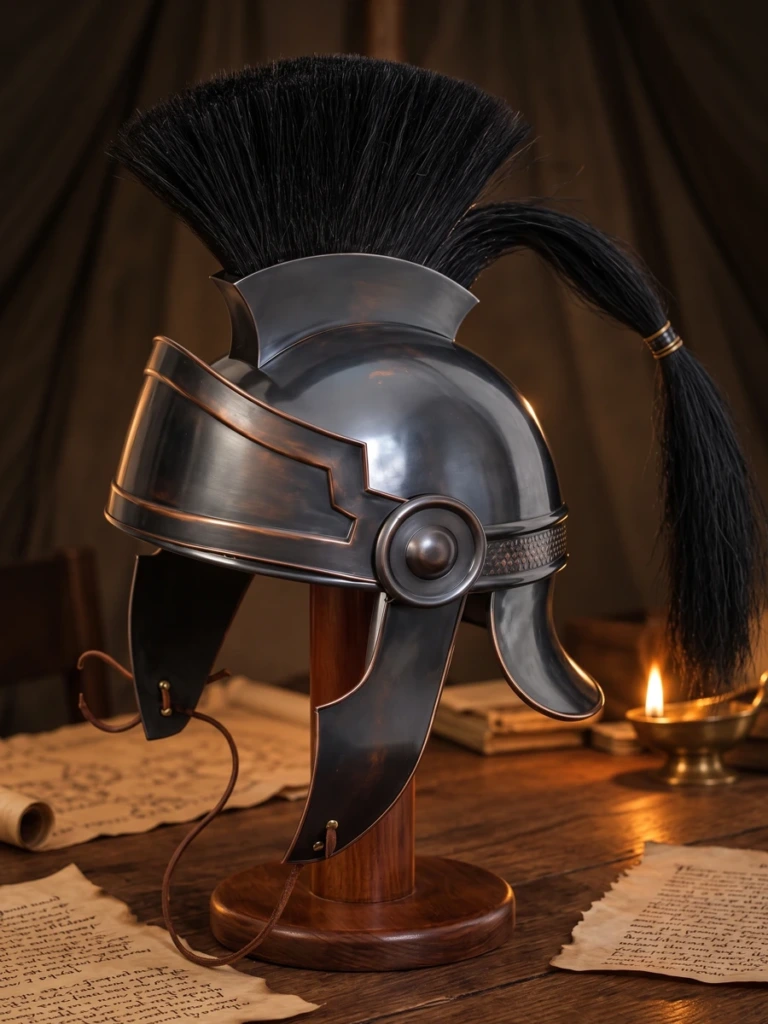 Casco Romano de Centurión Negro con Cimera de Crin - 1