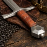 Daga Medieval Forjada de Hoja Gruesa sin Filo con Vaina de Cuero - 3