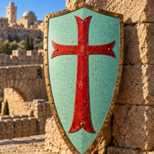 Escudo Templario de Acero – Cruz Roja sobre Blanco