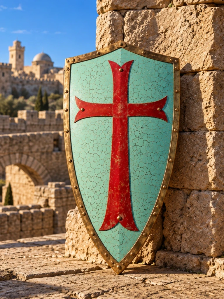 Escudo Templario de Acero – Cruz Roja sobre Blanco - 1