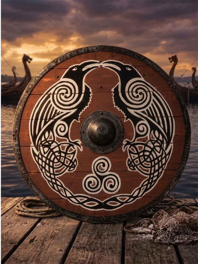Escudo Vikingo Huginn y Muninn – Los Cuervos de Odín - 1