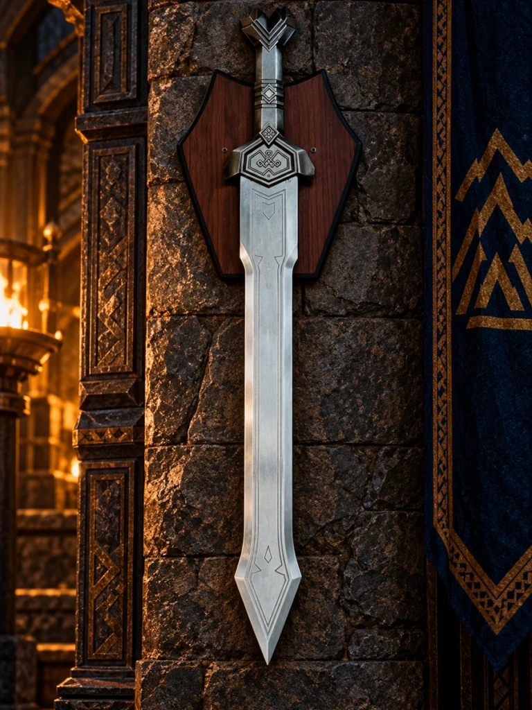 Espada enana de fantasía de 60 cm con placa mural - 1