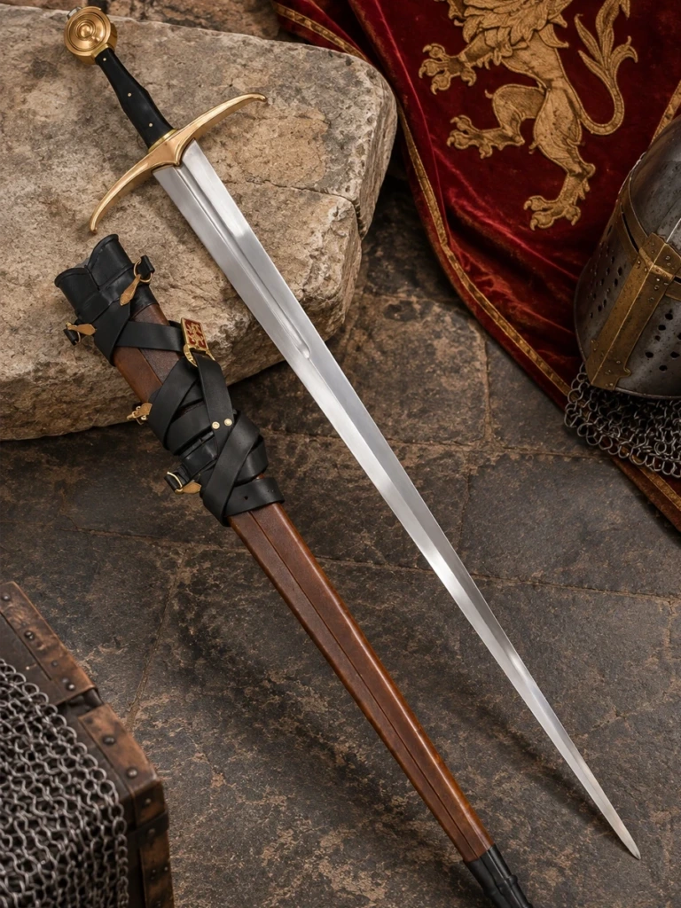 Espada Medieval de Caballero con Pomo en Rueda y Guarda Curva - 1