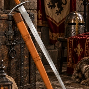 Espada Medieval Tipo XV del Siglo XIV con Pomo de Rueda y Cruceta Curva