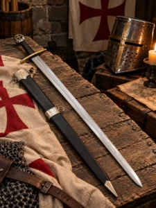 Espada «Militia Templi» de la Orden del Temple con Cruz Templaria y Vaina Negra