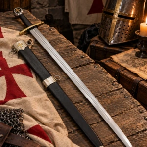 Espada «Militia Templi» de la Orden del Temple con Cruz Templaria y Vaina Negra