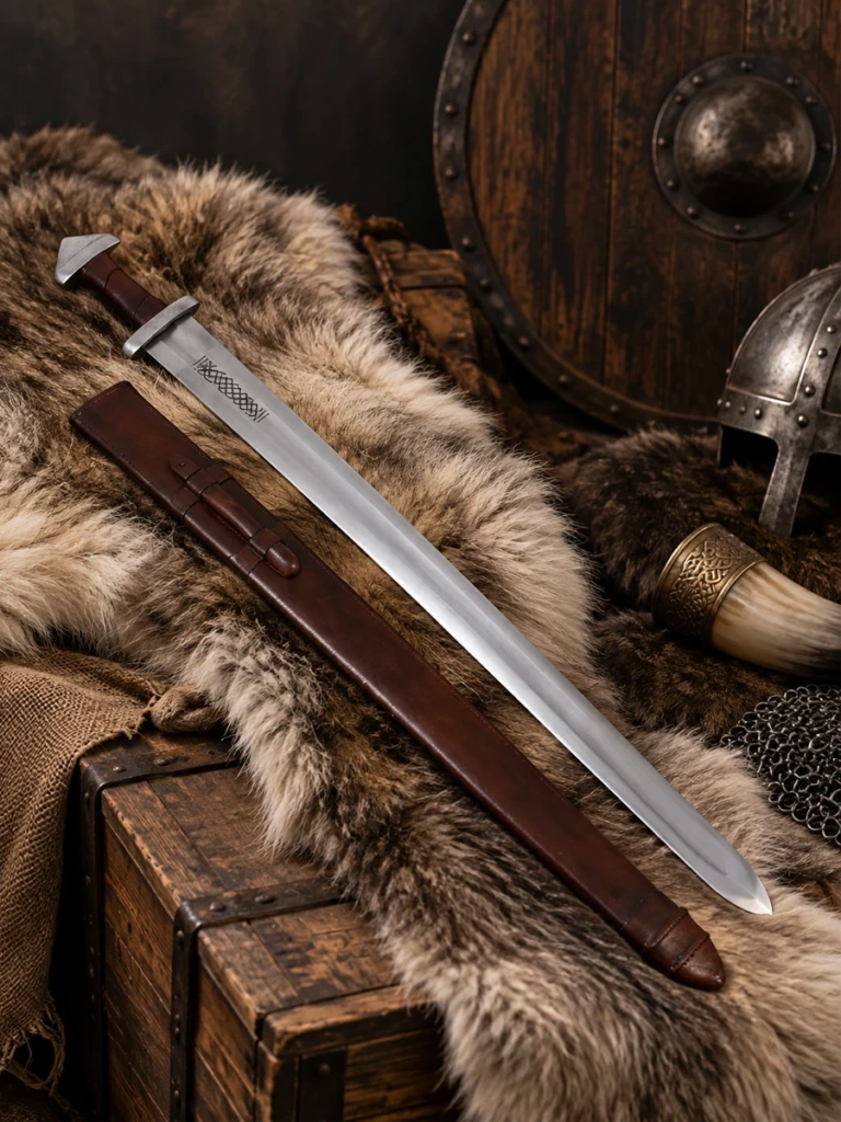 Espada Vikinga Tipo H/I con Hoja Grabada y Vaina de Cuero - 1