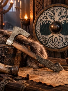 Hacha Vikinga de Barba con Mango Rematado en Cabeza de Dragón – 50 cm