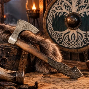 Hacha Vikinga de Barba con Mango Rematado en Cabeza de Dragón – 50 cm