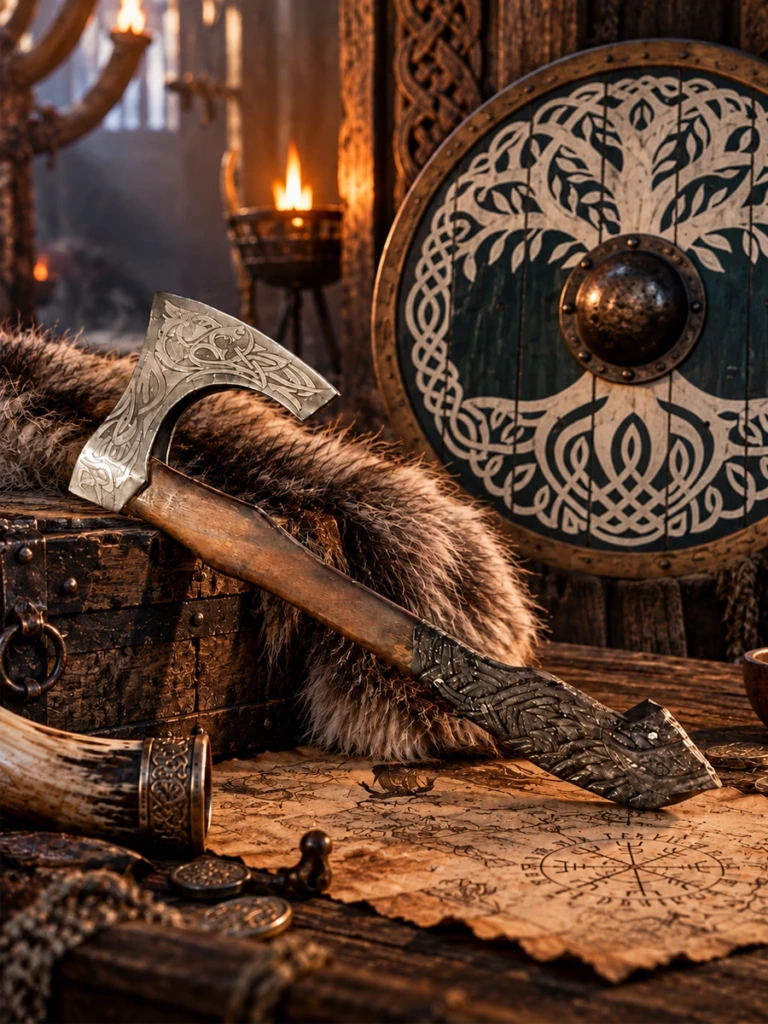 Hacha Vikinga de Barba con Mango Rematado en Cabeza de Dragón – 50 cm - 1