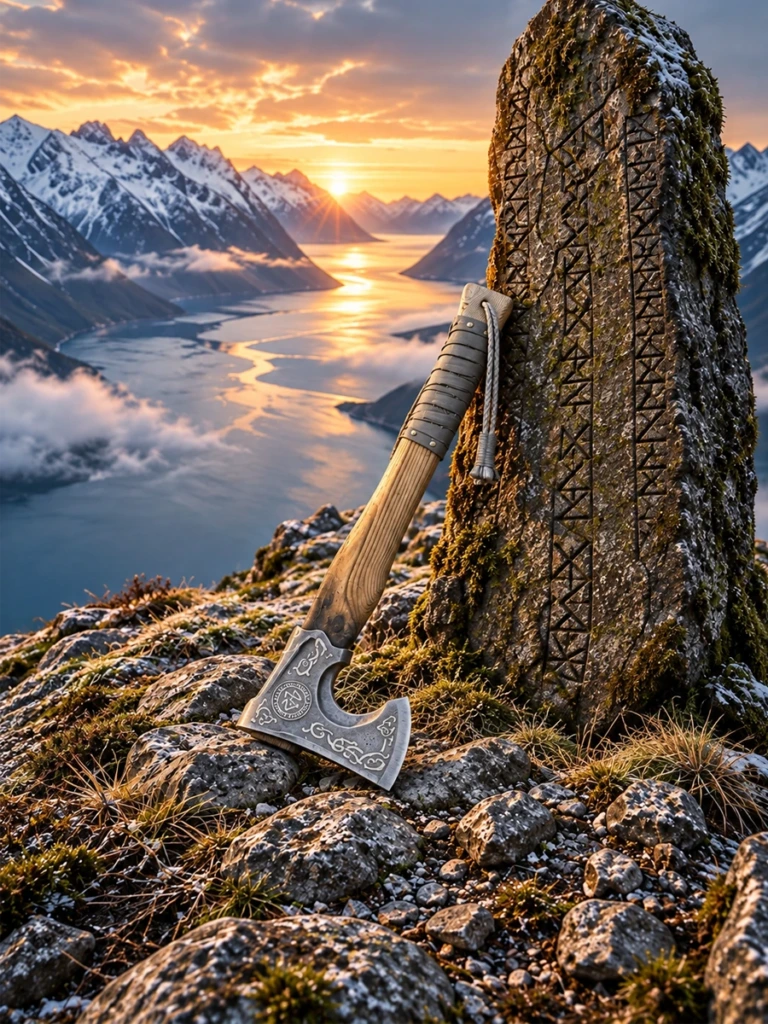 Hacha Vikinga de Barba Marrón con Valknut Grabado – 48 cm - 1