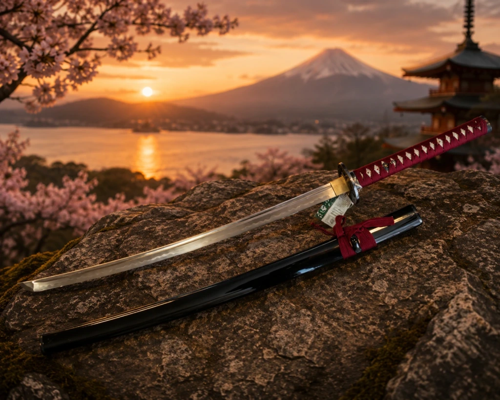 Katana Japonesa Shihozume Roja con Hoja de Acero Laminado – Guarda de Demonio Guerrero - 1