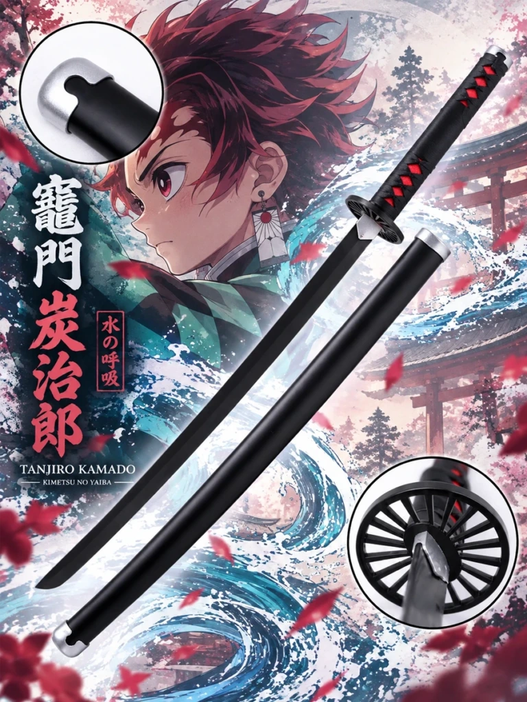 Katana Nichirin Negra de Tanjirō Kamado – Demon Slayer (Sin Filo) - 1