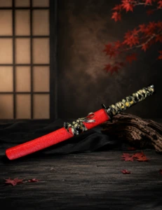 Tantō Japonés Rojo Flor de Cerezo (Sakura) – Acero 1045