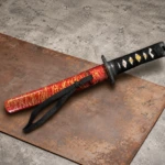 Tantō Japonés Rojo y Oro con Hoja Violeta – Acero 1045 - 7
