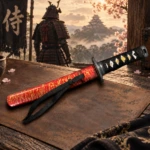Tantō Japonés Rojo y Oro con Hoja Violeta – Acero 1045 - 2