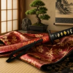 Tantō Japonés Rojo y Oro con Hoja Violeta – Acero 1045 - 1