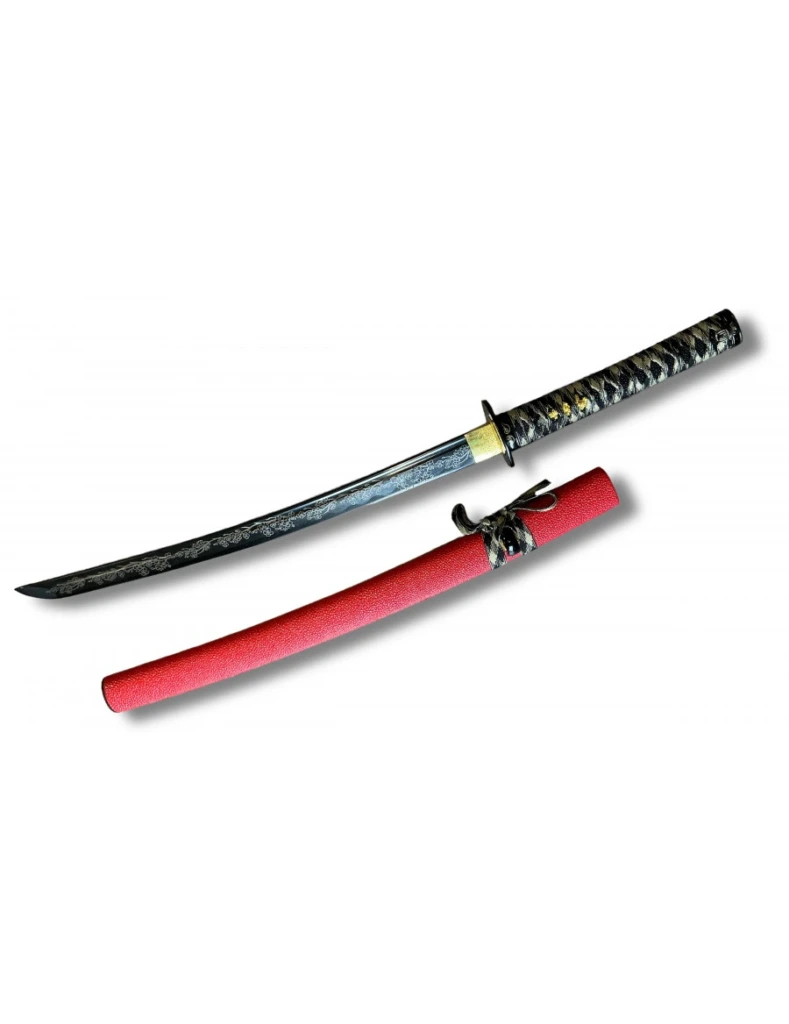 Wakizashi Japonés Forjado 1045 Rojo - Flor de Cerezo - 1