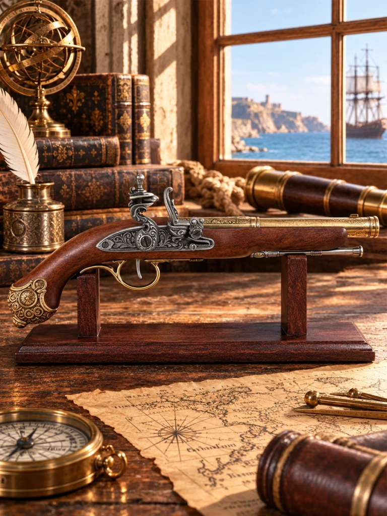 Pistola de chispa con cañón de latón, siglo XVIII - 1