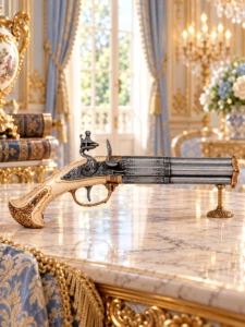 Pistola de chispa de 4 cañones giratorios – Francia, siglo XVIII