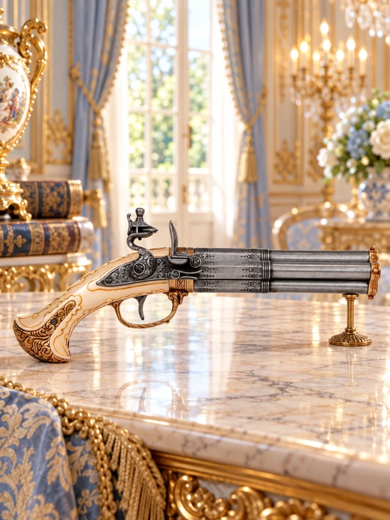 Pistola de chispa de 4 cañones giratorios – Francia, siglo XVIII - 1