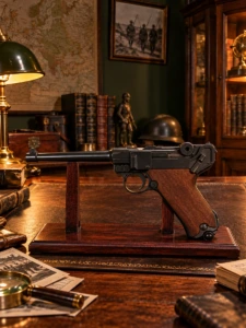 Pistola Luger P08 Parabellum con culata de madera, 30 cm
